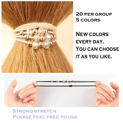 FECASIMY 20 PCS Hair Ties for Women, Hair Tie Bracelets, Brown Plastic, No Damage Hair Elastics, Comfortable for Thick or Thin Hair, Boho Hair Ties for Ponytail Holders, 5 Colors