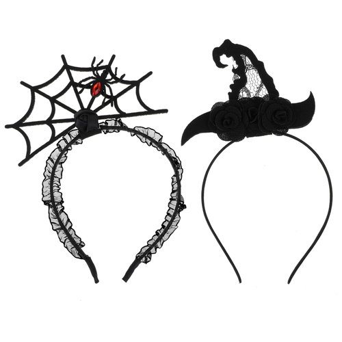 Grevosea 2 Pieces Halloween Headbands, Halloween Spider Ghost Pumpkin Hair Hoop Mini Witch Hat Hair Hoop Cosplay Devil Headband Cosplay Devil Headband for Happy Halloween Party Hair Accessories