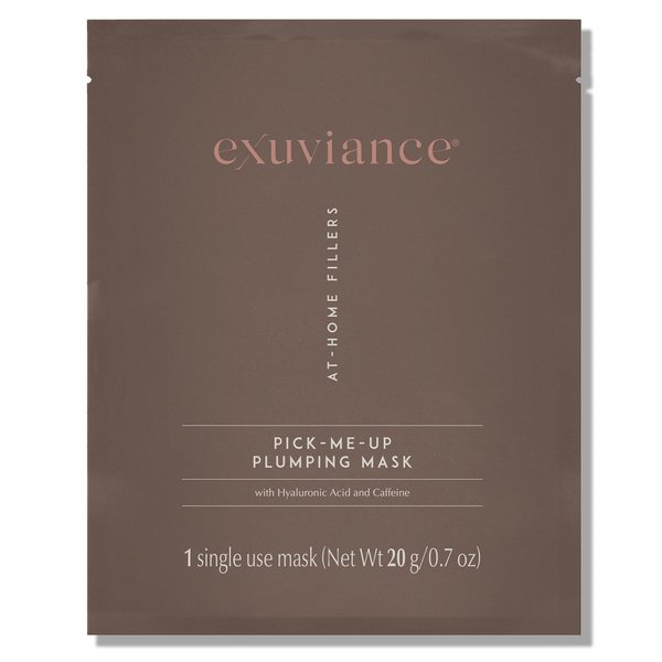 EXUVIANCE Pick-Me-Up Plumping Mask with Pure Hyaluronic Acid and Caffeine for Instant Plumping Hydration - Reveal Smooth, Supple and Luminous Skin, For All Skin Types - Single Use Sheet Mask, 0.7 oz