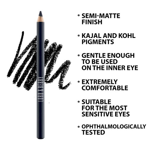 Lord & Berry SILK KAJAL Kohl Eyeliner Pencil, Long Lasting Soft Gel based Eye Liner for Women With Smudgeable Semi-Matte Finish, Ophthalmologically Tested & Cruelty Free Makeup, Black