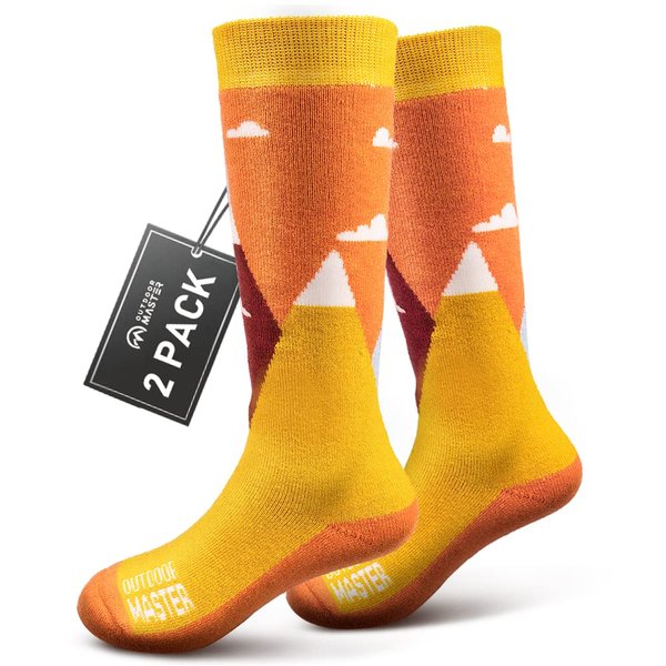 OutdoorMaster Kids Ski Socks - Merino Wool Blend, Over the Calf Design (S, Orange - 2)
