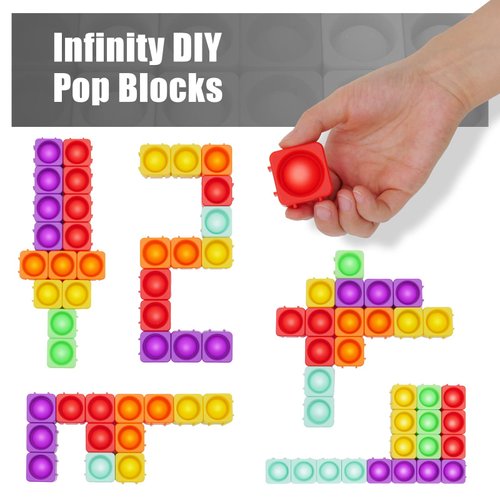 Pop Blocks Fidget Toys, Rainbow Silicone Popper Infinity DIY Building Blocks CVC Words Learning Phonics Color Recognition Game Anxiety Stress Reliever Autistic Sensory Toy (Rainbow)