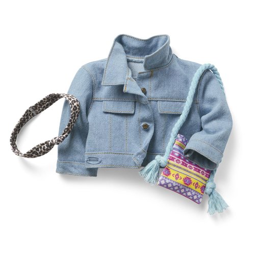 American Girl Truly Me 18-inch Doll Accessories Jean Jacket, Printed Purse, and Leopard-Print Headband, For Ages 6+