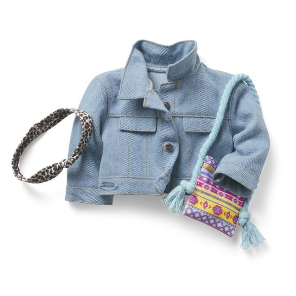 American Girl Truly Me 18-inch Doll Accessories Jean Jacket, Printed Purse, and Leopard-Print Headband, For Ages 6+