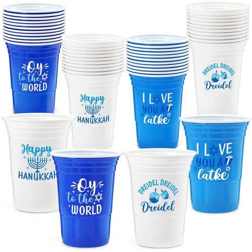 Nefelibata 48 Pack Hanukkah Party Cups Chanukah Disposable Plastic Cups Bulk for Hanukkah Party Decorations Holiday Party Drinkware Favors