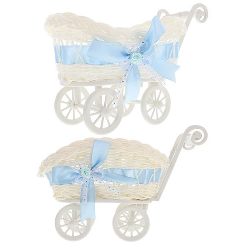 jojofuny 9.4X6.6X5.5inch 2pcs Wicker Baby Carriage, Carriage Centerpieces for Tables, Baby Doll Stroller Woven Flower Basket for Baby Shower Party Favors