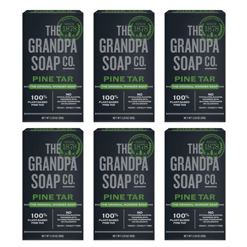 The Grandpa Soap Company Pine Tar Bar Soap for Men- Made With 100% Plant-Based Pine Tar Oil, 3 in 1 Cleanser Deodorizer and Moisturizer, Dermatologist Tested, Safe for Sensitive Skin, 3.25 Oz, 6 Pack