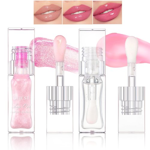 Magic Color Changing Lip Oil Temperature Change Lip Glow Oil Moisturizing Plumping Lip Gloss, No-Sticky Transparent Lip Care Tinted Lip Gloss Oil (Clear + Pink)
