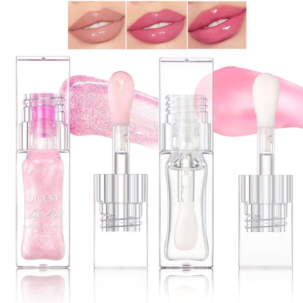 Magic Color Changing Lip Oil Temperature Change Lip Glow Oil Moisturizing Plumping Lip Gloss, No-Sticky Transparent Lip Care Tinted Lip Gloss Oil (Clear + Pink)