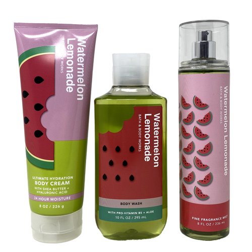 Generic Bath and Body Work Watermelon Lemonade Trio Gif Set - Fragrance Mist, Body Cream and Body Wash.