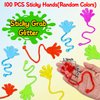 100PCS Glitter Sticky Hands Party Favors for Kids Birthday Supplies Valentine Goodie Bag Stuffers Classroom Treasure Box Carnival Prizes Bulk Treat Gift Trinkets Pinata Filler Stuff Mini Stretchy Toys