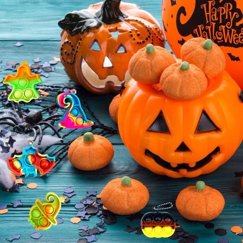 SUNPROUND 40 Pcs Halloween Pop Keychain Fidget Toys Pack, Halloween Party Favors Supplies, Mini Pop Toys Bulk, for Kids Girls and Boys, Halloween Treat Bags… B0B461R9HW