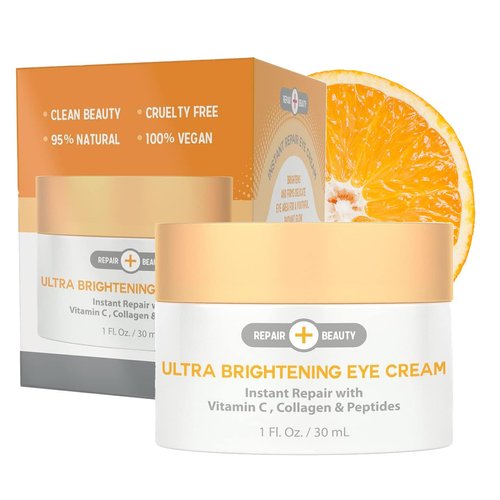 Repair Beauty Vitamin C, Collagen and Peptides Eye Cream - Reduces Dark Circles, Puffiness & Eye Bags, Brightening Under Eye Cream - Cruelty Free Korean Skin Care For All Skin Types - 1.0 Fl. oz/ 30ml