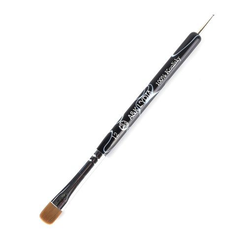 A&K L'YDIA 2 Way Acrylic Professional Konlisky sable hair French Manicure Clean-up Brush Nail Art Brush Bend Nail Dotting Pen Builder Extension UV Gel Acrylic #12