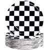 50 Packs Racing Car Paper Plates 9" Black and White Disposable Plates Checkered Flag Party Plates Round Dessert Dinner Paper Plate for Race Car Party Supplies Kids Birthday Tableware