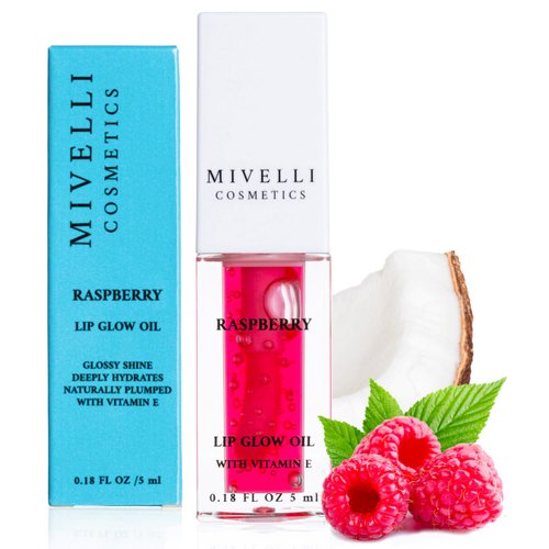 MIVELLI Lip Glow Oil Tinted Lip Oil Moisturizing, Hydrating, Non-Sticky Lip Stain, Gift, Plumping Lip Gloss for Dry Lips with Fruit Extract (Raspberry Tinted With Stain)