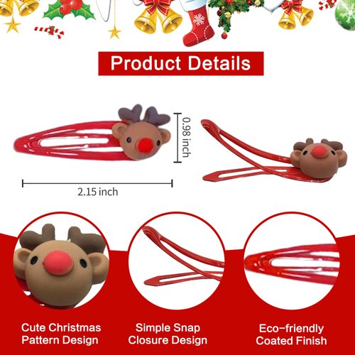 Beleki Christmas Hair Clips for Girls 6Pcs Cute Snap Hair Clips Christmas Hair Accessories Christmas Headdress Decoration for Girls Women Kids New Year Gifts