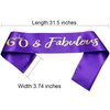 NAUXIUDSJS 60th Birthday Sash, Fabulous 60 Birthday Satin Sash with Gold Foil Words, Birthday Gift 60th Birthday Accessories Decorations Party Favor,Purple