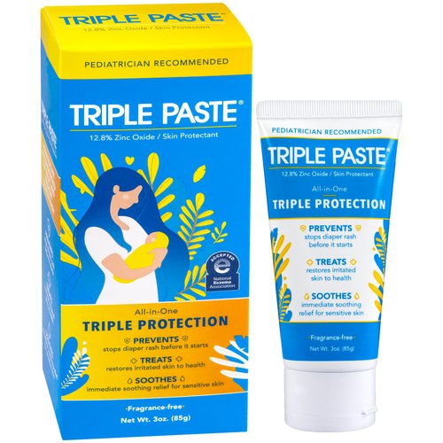 Triple Paste Diaper Rash Cream for Baby - 3 oz Tube - Zinc Oxide Ointment Treats, Soothes and Prevents Diaper Rash - Pediatrician-Recommended Hypoallergenic Formula with Soothing Botanicals