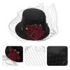 LEORX Small Top Hat Black Veil Hair Clip Flower Decor Top Hat Hair Accessories for Masquerade and Halloween