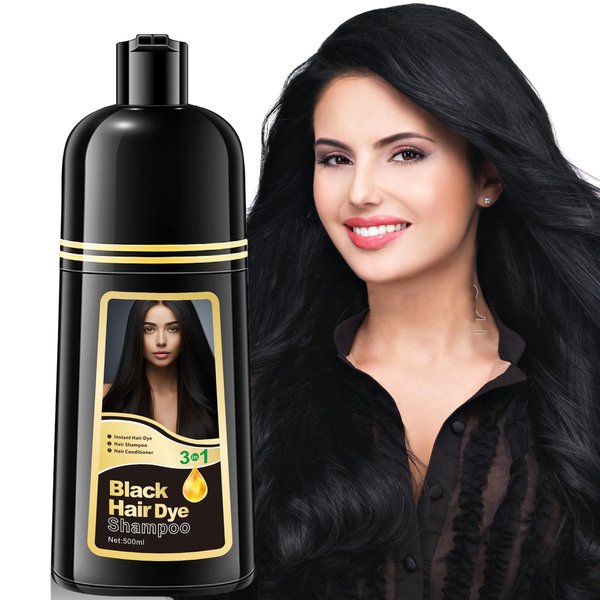 TENGLONG Black Hair Dye Shampo, Instant Black Dye Shampoo for Gray Hair,3-In-1 Color Shampoo–Long Lasting–100% Gray Coverage–Herbal Ingredients For Men & Women 500ml-BLACK