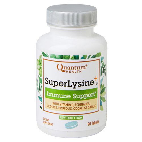 Quantum Health Super Lysine+ / Advanced Formula Lysine+ Immune Support with Vitamin C, Echinacea, Licorice, Propolis, Odorless Garlic (90 Tablets)
