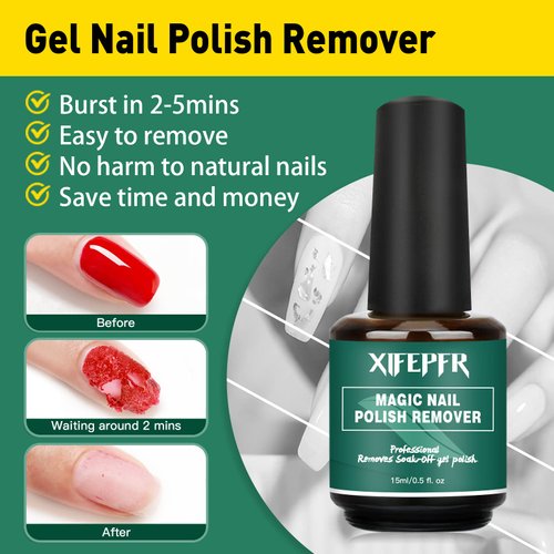 XIFEPFR Gel Nail Polish Remover Kit, 2 Pack Gel Polish Remover with Liquid Latex, Nail Buffer and File, Cuticle Tool, Magic Gel Remover, 2-5Mins Remove Gel Polish, No Soaking Wrapping, Gifts for Women