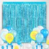 22Pcs Cartoon Baby Birthday Decorations, Aquamarine 3.3x8.2ft Tinsel Foil Fringe Curtains Banner and Cute Flowers Bubbles Balloons for Cute Theme Party Decorations Boys and Girls Party Supplies