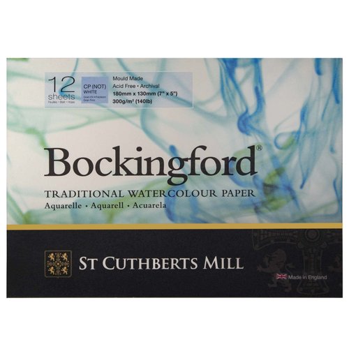 St. Cuthberts Mill Bockingford Watercolor Paper Pad - 7x5-inch White Water Color Paper for Artists - 12 Sheets of 140lb Cold Press Watercolor Paper for Gouache Ink Acrylic Charcoal and More