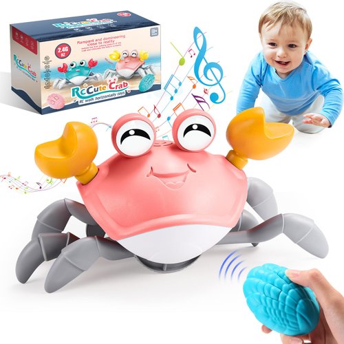 BudJivez RC Crawling Crab Toy: Toddler Toys 1 2 3 Year Old Girl Gifts Tummy Time Dancing Walking Crab Baby Toy 6-12 Remote Control Car for Toddlers Christmas Birthday Gifts Pink