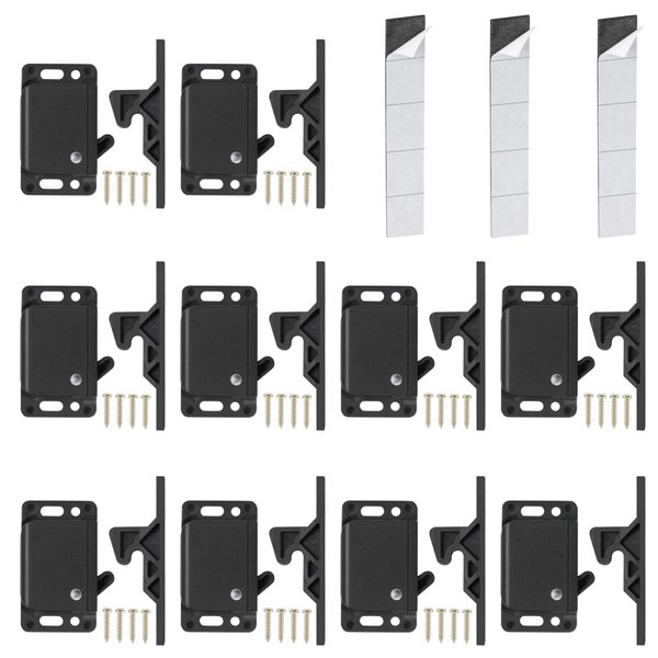 RV Drawer Latches and Catches, 10 Pack RV Cabinet Door Latches and Catches, 10 LBS Pull Force Latch for RV Camper Motor Home Trailor Office Cabinet Drawer, with Mounting Screws and Double-Sided Tape