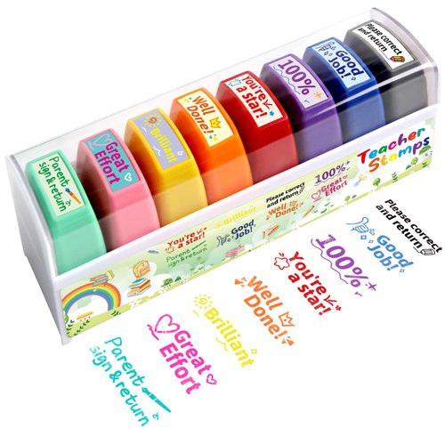 Teacher Stamps for Grading Motivational Teacher Self-Inking Stamp Set Encouraging Signature Stamp for Classroom Supplies 8Pcs