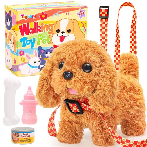 Tagitary Plush Toys Puppy Electronic Toy Dogs That Walk and Bark,Tail Wagging Fake Dog Interactive Dog Toy for Kids with Leash,Easter Christmas Birthday Gift for Toddlers Kids