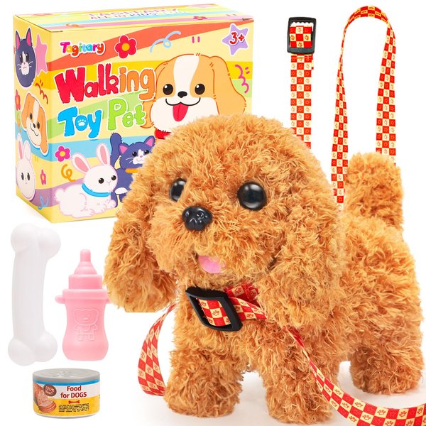 Tagitary Plush Toys Puppy Electronic Toy Dogs That Walk and Bark,Tail Wagging Fake Dog Interactive Dog Toy for Kids with Leash,Easter Christmas Birthday Gift for Toddlers Kids