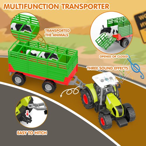 Dwi Dowellin Kids Tractor Toy Farm Playset,Toddlers Farm Vehicle Toys with Light&Sound,69 PCS Farm Toys Set with Farm Animals Fences Farmers for Kids 3-12 Years Old Boys Girls Birthday Gift
