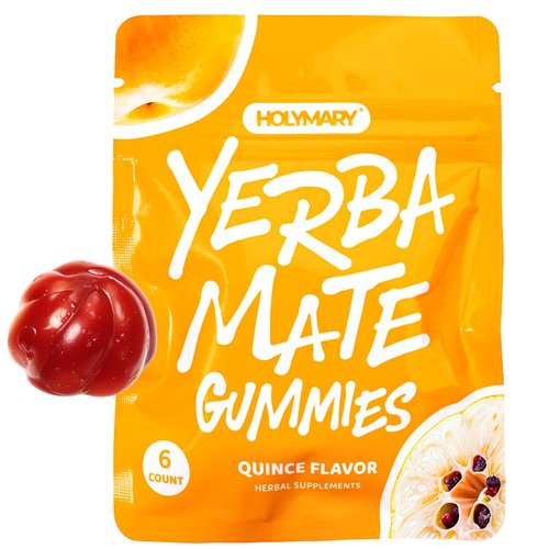 HOLYMARY Yerba Mate Gummies, Quince Flavor - Real, Unroasted Yerba Mate. No Added Caffeine. Boost Energy and Focus Naturally. Vegan, Non-GMO, Gluten-Free - 1 Pack (6 Gummies)