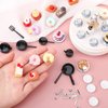 62 Pcs 1 to 12 Miniature Dollhouse Kitchen Accessories Miniature Tea Cup Pots Resin Cake Set Include 16 Mini Plates Knife Fork Spoon 6 Egg Beater Utensil 10 Mini Stovetop Cookware 15 Pretend Cake Food