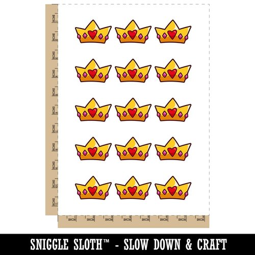 Crown with Heart Temporary Tattoo Water Resistant Fake Body Art Set Collection - 15 2" Tattoos (1 Sheet)