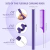 30 Pieces Flexible Curling Rods Twist Foam Hair Rollers Soft Foam No Heat Hair Rods Rollers and 1 Steel Pintail Comb Rat Tail Comb for Women Girls Long and Short Hair (Purple, 9.45 x 0.55 Inch)