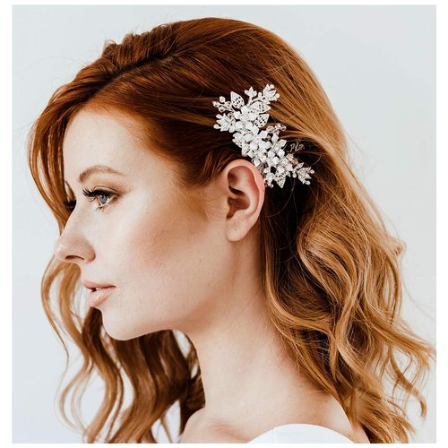 SWEETV Bridal Hair Comb Clip for Wedding-Handmade Wedding Hair Accessories for Brides and Bridesmaid，Silver