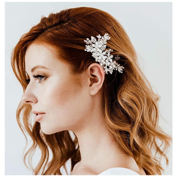 SWEETV Bridal Hair Comb Clip for Wedding-Handmade Wedding Hair Accessories for Brides and Bridesmaid，Silver