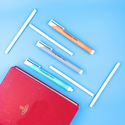 Jovely Retractable Click Pocket White Latex-Free Eraser for Pencil Writing, Portable Pen-Style Pencil Erasers, Premium Rubber Stick Eraser with 3 Assorted Barrels