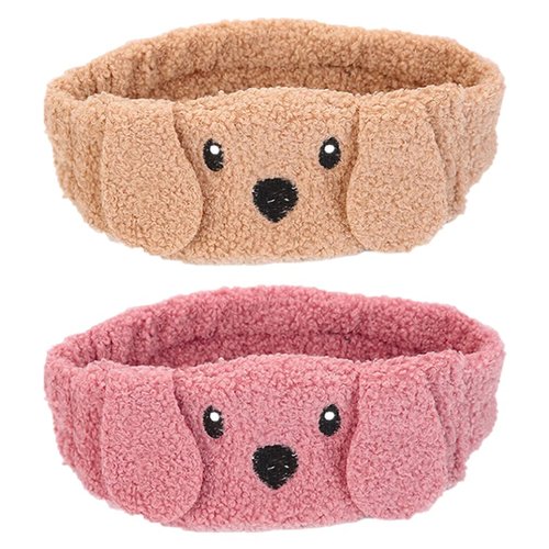 Mobestech 2Pcs Makeup Headband for Women Elastic Puppy Hair Band Face Washing Headband Cute Dog Hair Band for Girls, Khaki Red
