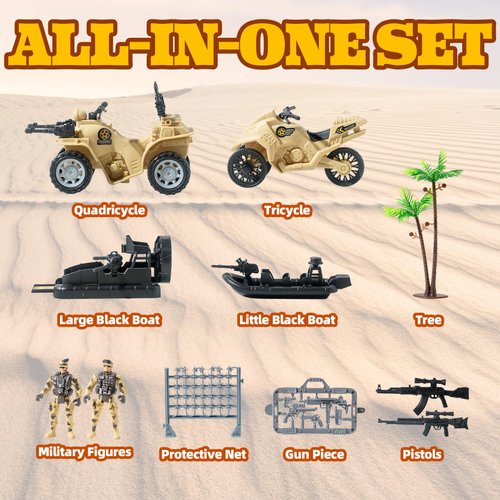 Wbzle Army Men Action Figures with Military Vehicles Toys Playset, Toy Soldiers with Military Boats, Protective Net,Small Pistol for Kids Boys Girls, Age 6 7 8 9 10