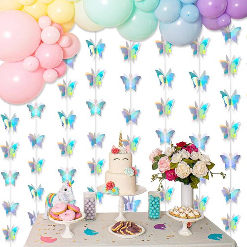 40 Feet 3D Iridescent Butterfly Hanging Garlands Holographic Butterflies Laser Paper Garland Party Streamers for Home Ceiling Decor Birthday Party Baby Shower Wedding Theme Backdrop Decoration