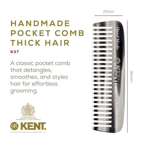 Kent 93TG Mini Beard Comb for Men, Wide Tooth Men's Comb, Mustache Comb and Beard Combs for Facial Hair, Small Pocket Sized Travel Comb, Mini Comb Detangle Comb for Beard Detangling Comb