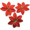 3 pc Lot 3 1/2" Red and Gold Glitter Poinsettia Silk Flower Hair Clips