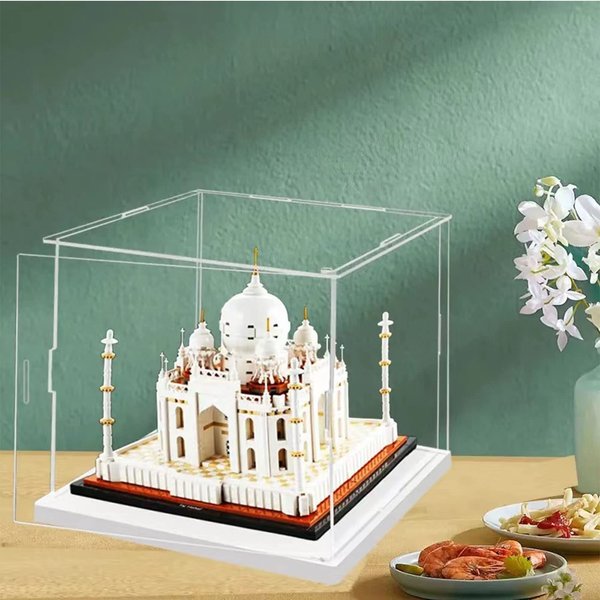 MECC Openable Clear Acrylic Display Case-Assemble Countertop Box with white Base for Display-Clear Display Box,Dustproof Protection Showcase for Figures Toys Collectibles (4x4x4inch/10x10x10cm)