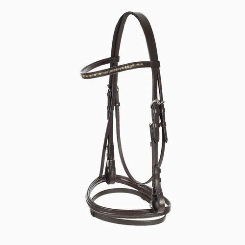 HORZE Weston Padded Leather Horse Snaffle Bridle with Flash Noseband and Web Reins - Brown - Cob