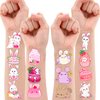 8 Sheets (96PCS) Bunny Tattoo Stickers Themed Birthday Party Supplies Decorations Favors Decor for Kids Girls Boys Gifts Classroom School Prizes Rewards